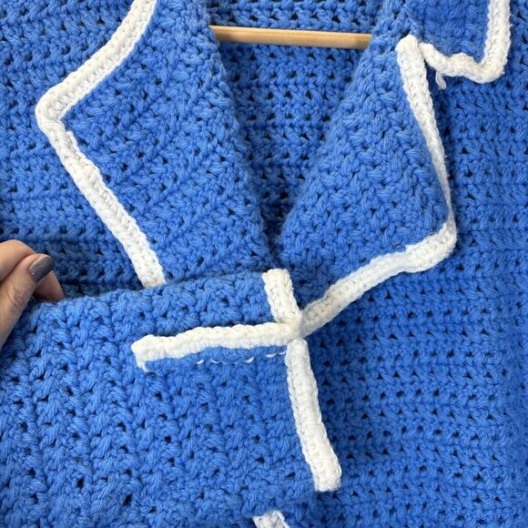 Handmade Crochet Cardigan Jacket Granny Sweater Boho Cottage Unique Blue Artsy - Picture 10 of 11